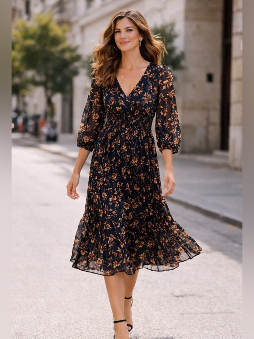 Sincerely Jules Black Floral Midi Dress • Size L